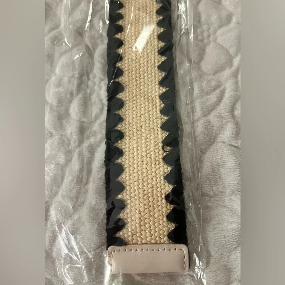 Natural Black Rectangular Rattan Crochet Trim Belt